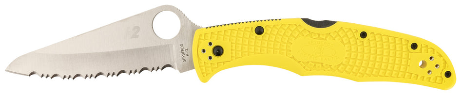 Spyderco C91SYL2 Pacific Salt 2 3.78" Fully Serrated Stonewashed H2 Steel Blade Yellow FRN Handle with Pocket Clip