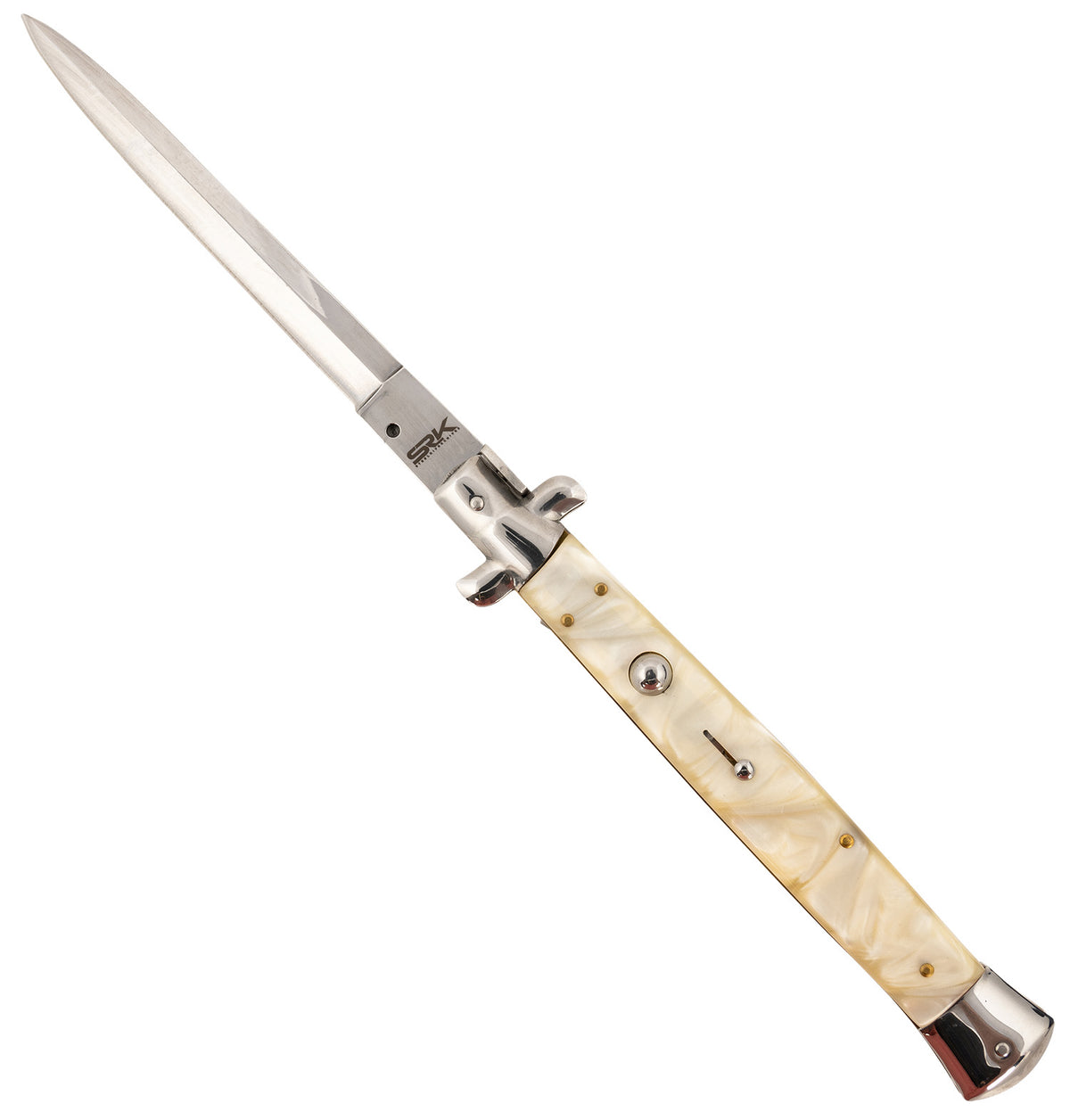 Steel River Knives Spartan CIMOPD 6" Italian Dagger Polished Blade Side-Open 7" Mother of Pearl Handle