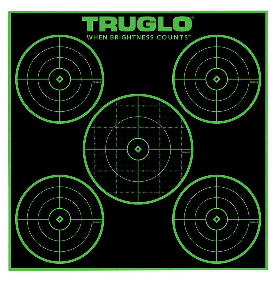 TruGlo TG11A25 Tru-See 5-Bullseye Fluorescent Green Self-Adhesive Targets 12x12" 25-Pack