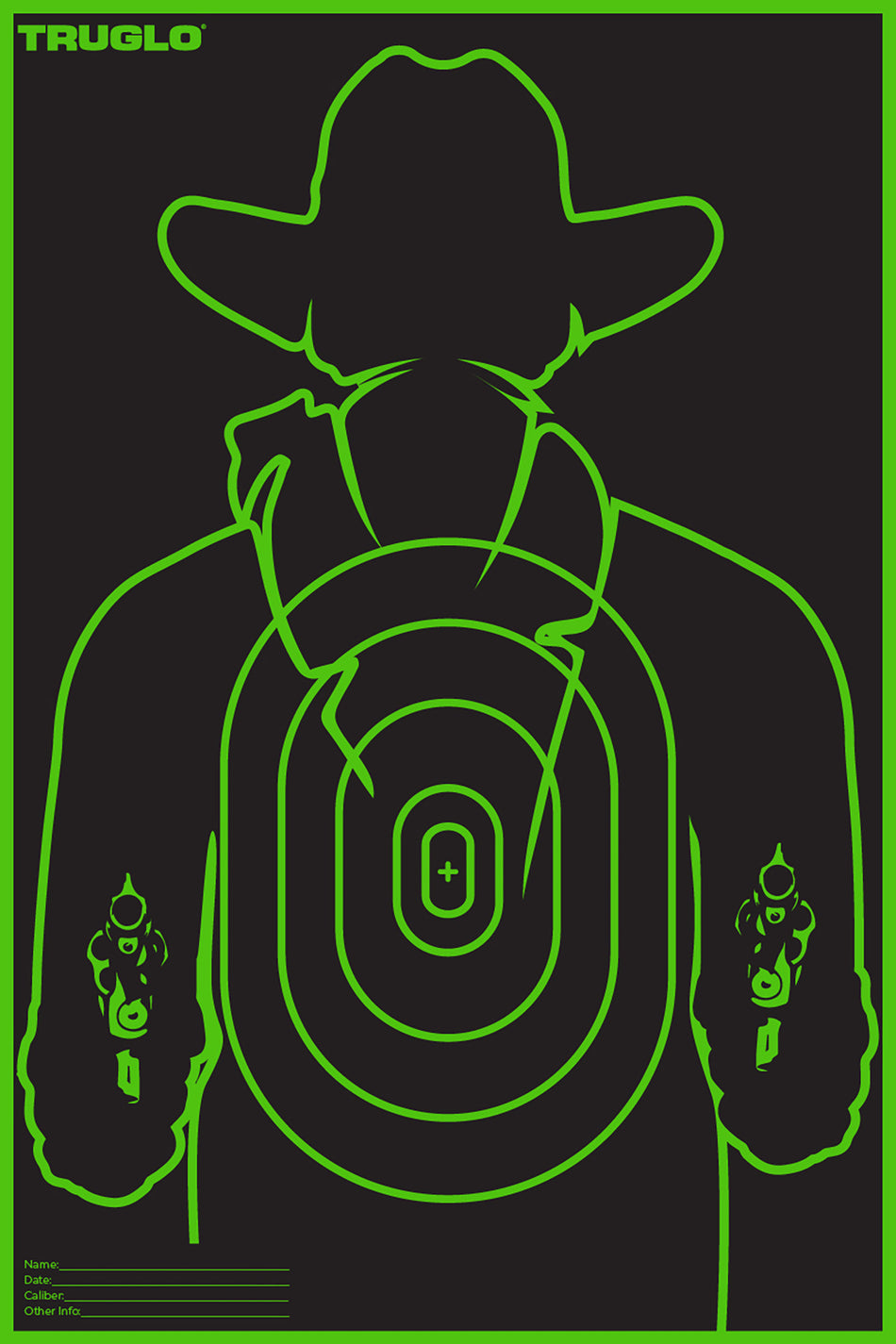 TruGlo TG16A12B Tru-See Gunslinger Self-Adhesive Fluorescent Green Cowboy Targets 12x18" 12-Pack