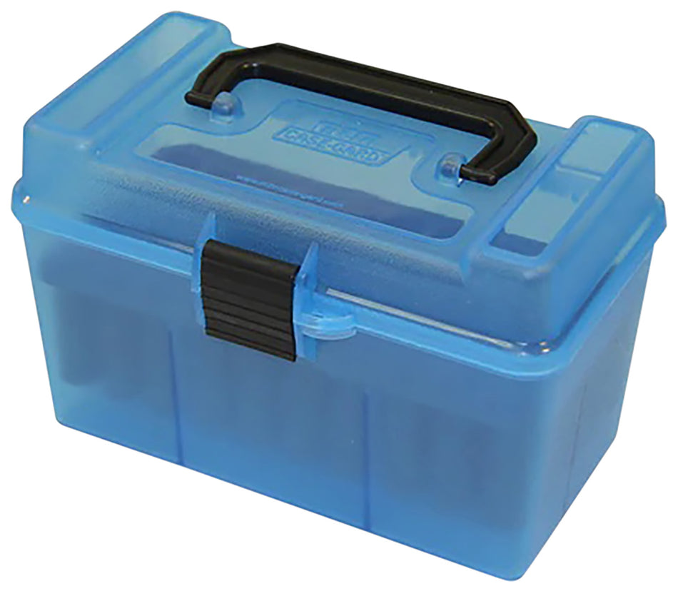 MTM Case-Gard H50RL24 50-Round Deluxe Ammo Box Multi Caliber Clear Blue Polypropylene