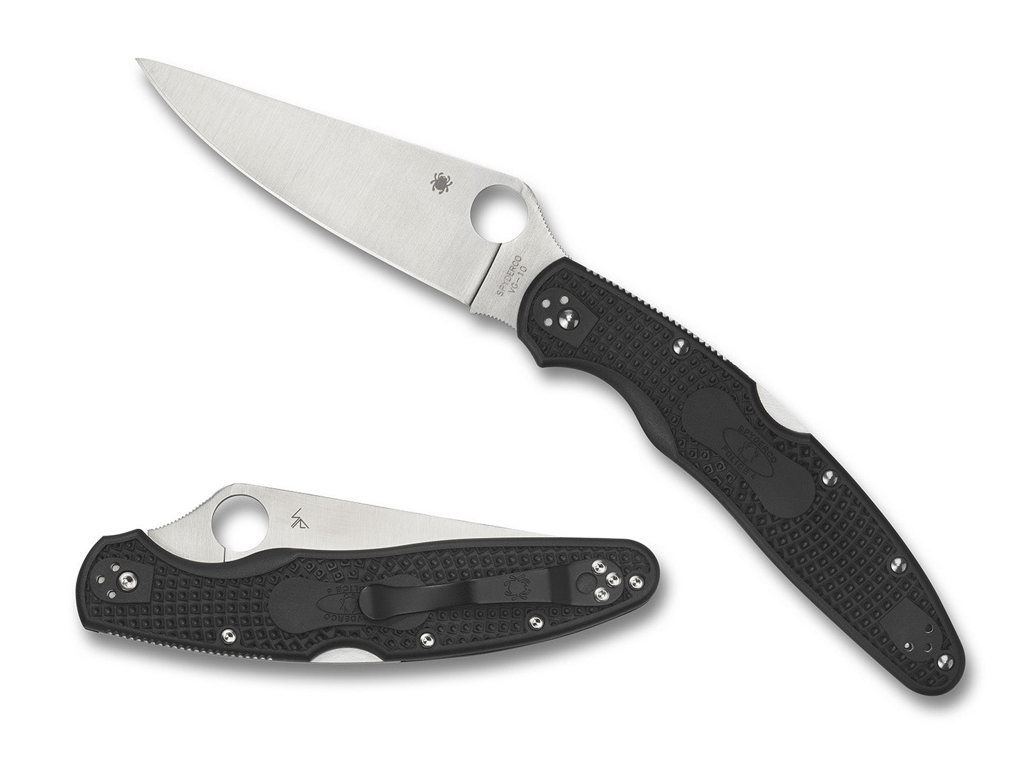 Spyderco Police 4 Lightweight Folder 4.39" Plain Satin VG-10 SS Blade Black Textured FRN Handle and Pocket Clip