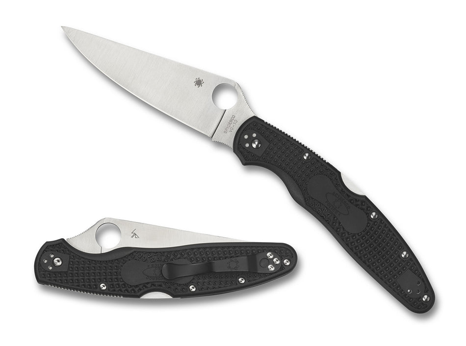 Spyderco Police 4 Lightweight Folder 4.39" Plain Satin VG-10 SS Blade Black Textured FRN Handle and Pocket Clip
