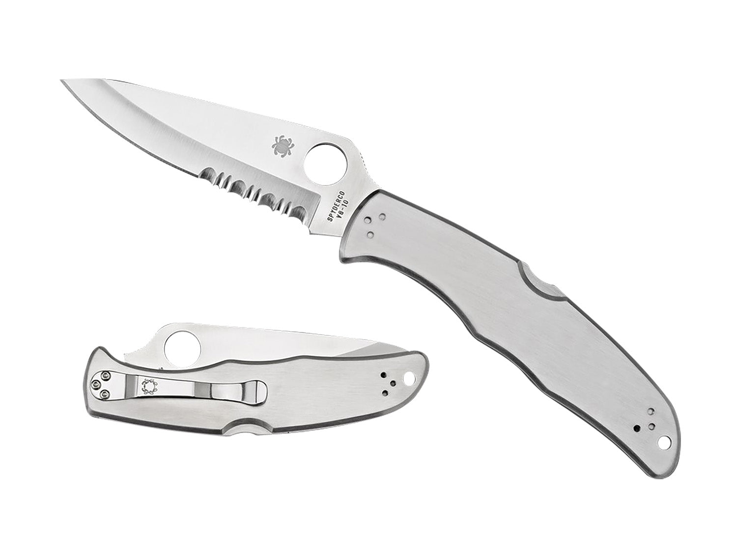 Spyderco Endura 4 Folder 3.85" Plain Satin VG-10 Stainless Blade Satin SS Handle and Pocket Clip