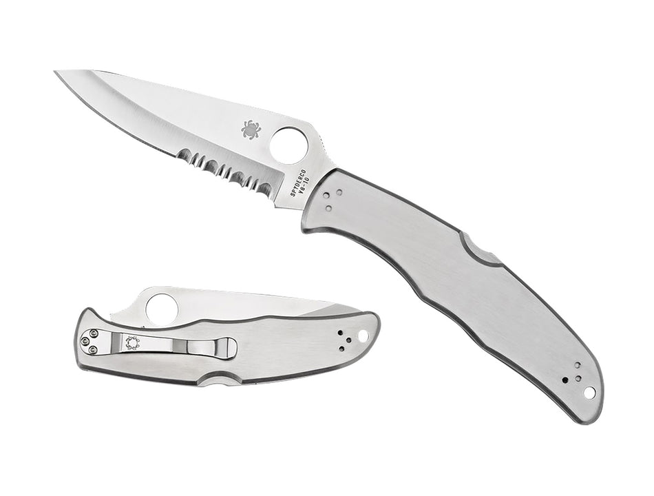 Spyderco Endura 4 Folder 3.85" Plain Satin VG-10 Stainless Blade Satin SS Handle and Pocket Clip