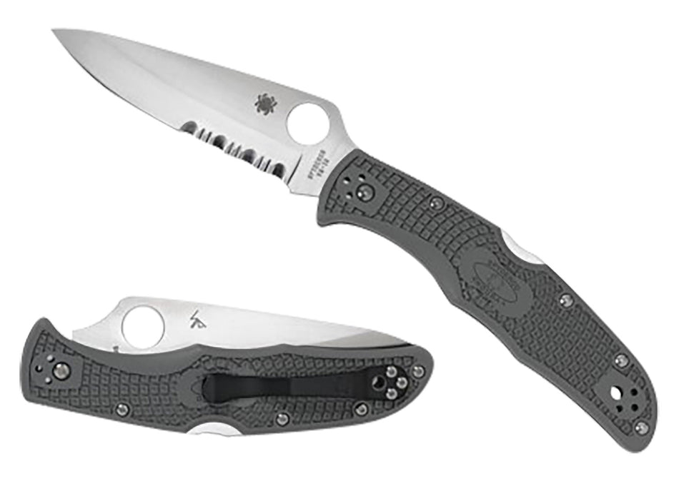 Spyderco Endura 4 Lightweight Folder 3.75" Part Serrated VG-10 Satin Blade Foliage Green Textured FRN Handle