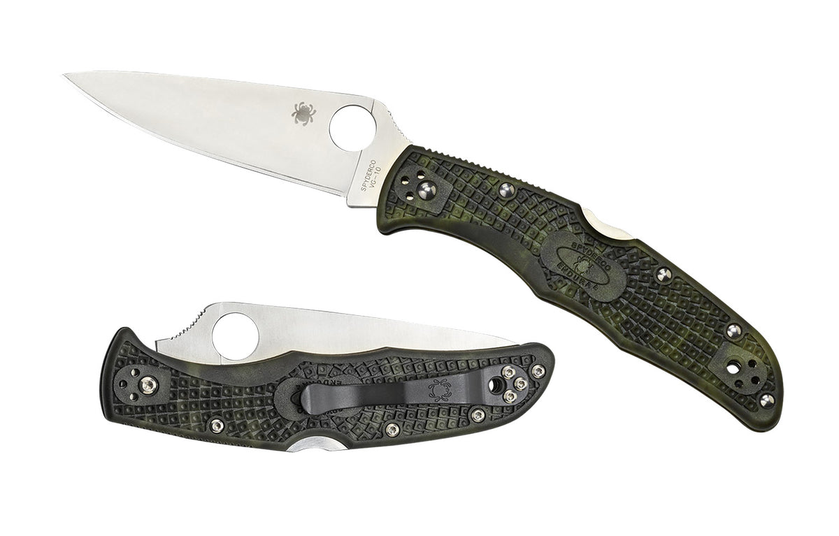 Spyderco Endura 4 Lightweight Folder 3.80" Plain Satin VG-10 SS Blade Zome Green Bi-Directional FRN Handle