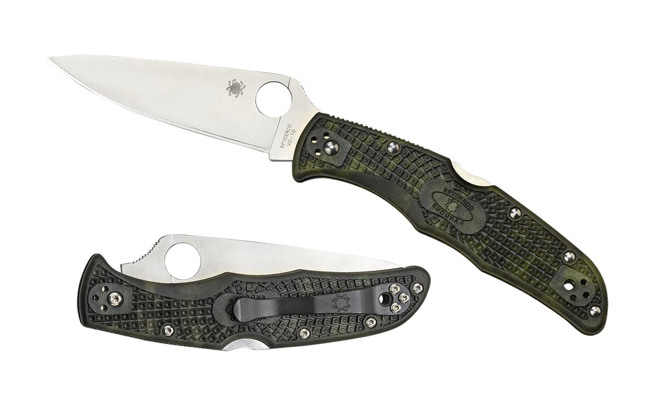 Spyderco Endura 4 Lightweight Folder 3.80" Plain Satin VG-10 SS Blade Zome Green Bi-Directional FRN Handle