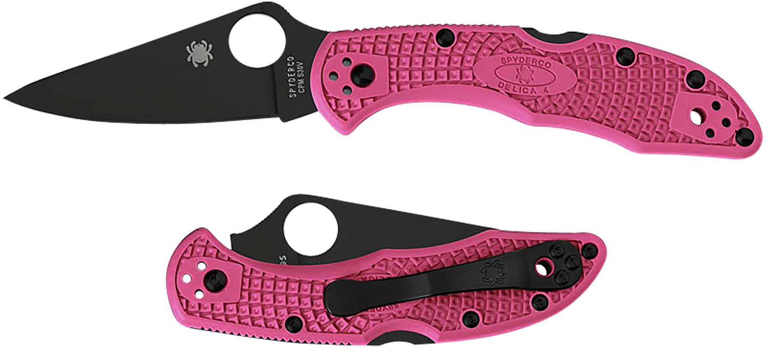 Spyderco Delica 4 Lightweight Folder 2.90" Plain Black TiCN CPM S30V Blade Pink Textured FRN Handle with Clip