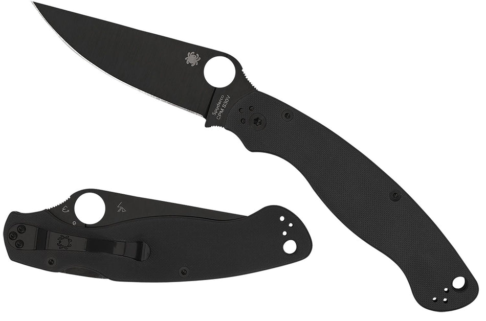 Spyderco Military 2 Folder 4" Plain Black Diamond-Like Carbon S30V Blade Black Peel-Ply G10 Handle with Clip