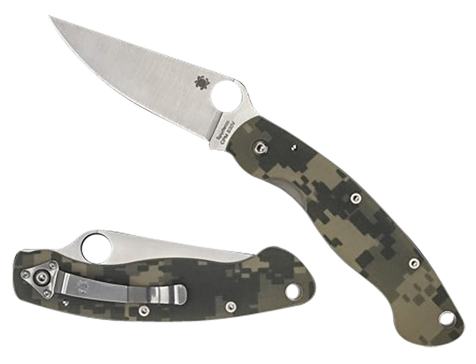 Spyderco Military Folder 4" Plain Stonewashed CPM S30V SS Clip Point Blade Digital Camouflage G10 Handle