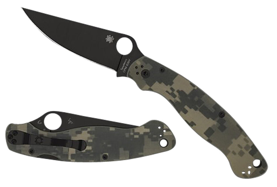 Spyderco Military 2 Folder 4" Plain Black DLC S30V Blade Digital Camouflage G10 Handle with Black Hardware