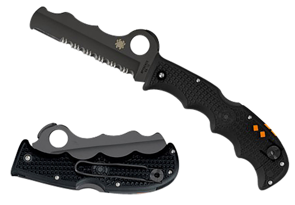 Spyderco Assist Lightweight C79PSBBK 3.69" Folding Knife Part Serrated VG-10 Black DLC Blade Textured FRN Handle Glass Breaker