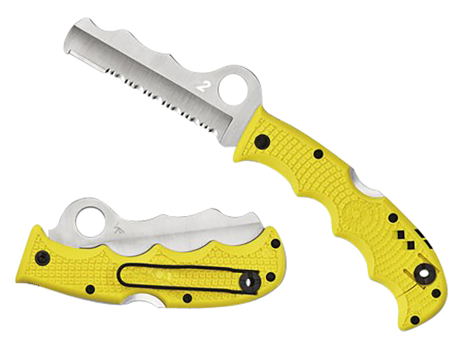 Spyderco Assist Salt Lightweight C79PSYL 3.68" Folding Knife Part Serrated H2 Blade Yellow Bi-Directional FRN Handle Glass Breaker