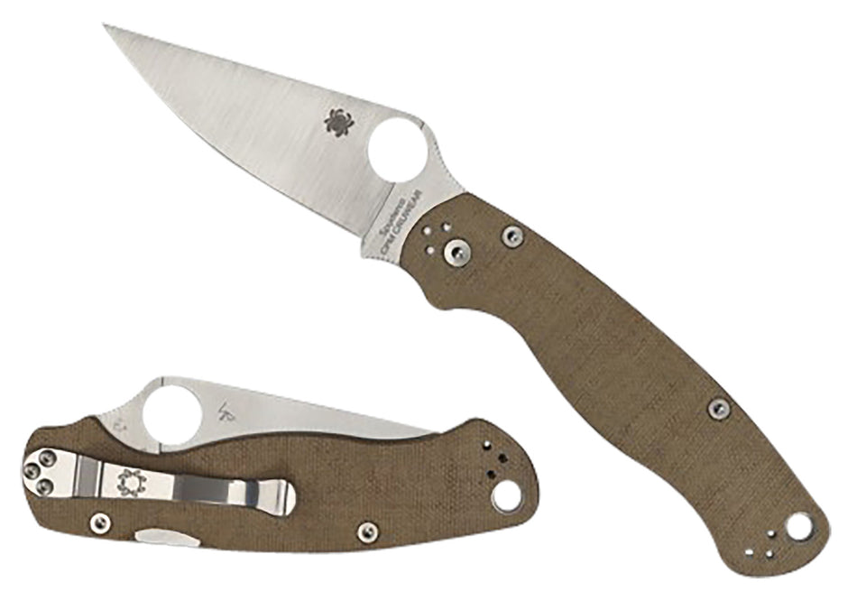 Spyderco Para Military 2 C81MPCW2 3.47" Folding Knife Stonewashed CPM CRU-WEAR Blade Brown Micarta Handle Compression Lock