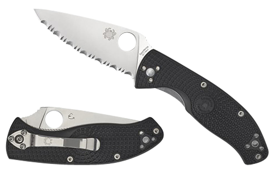 Spyderco Tenacious Lightweight C122PBK 3.39" Folding Knife Satin 8Cr13MoV SS Blade Black Bi-Directional FRN Handle