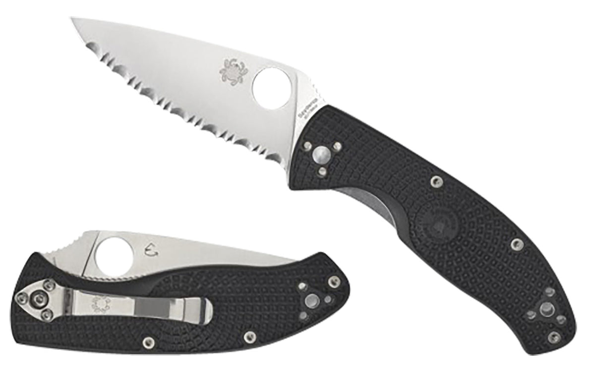 Spyderco Tenacious Lightweight C122PSBK 3.39" Folding Knife Part Serrated 8Cr13MoV Satin Blade Black Bi-Directional FRN Handle