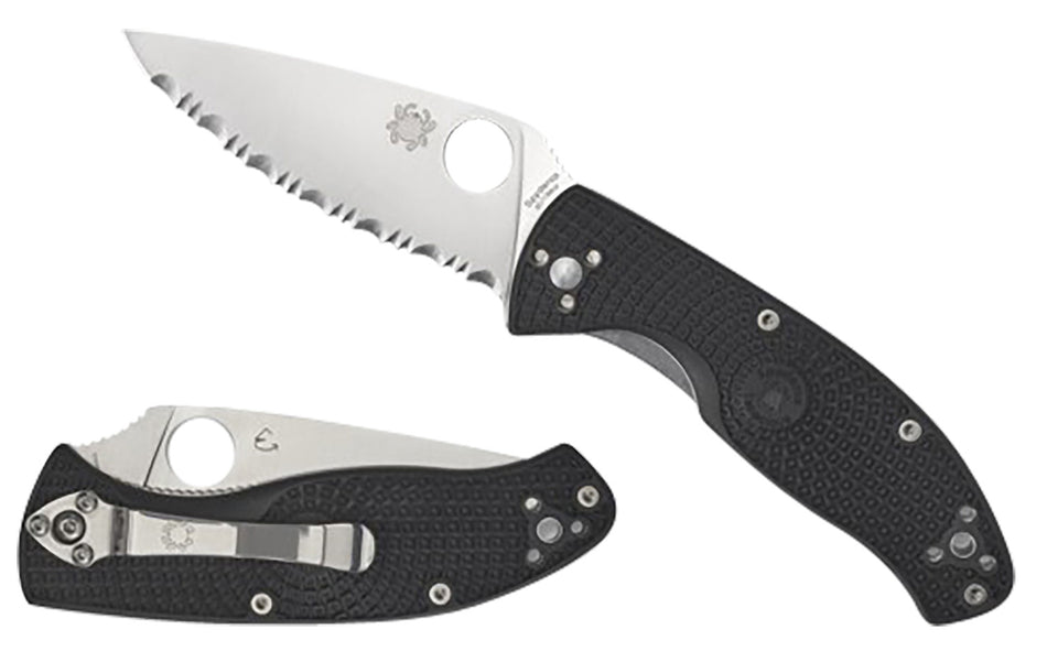 Spyderco Tenacious Lightweight C122PSBK 3.39" Folding Knife Part Serrated 8Cr13MoV Satin Blade Black Bi-Directional FRN Handle