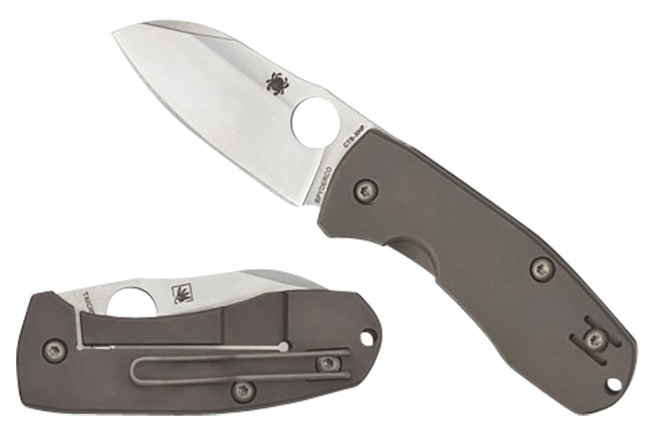 Spyderco C158TIP2 Techno 2 Sheepsfoot 2.52" CTS XHP Blade Matte Stonewashed Titanium Handle