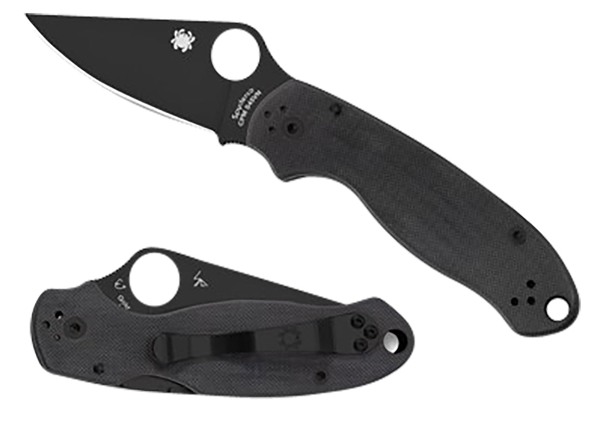 Spyderco C223GPBK Para 3 2.95" Plain Black DLC CPM S45VN SS Blade Black G10 Handle Pocket Clip