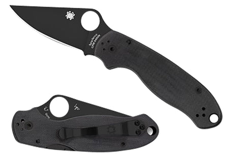 Spyderco C223GPBK Para 3 2.95" Plain Black DLC CPM S45VN SS Blade Black G10 Handle Pocket Clip