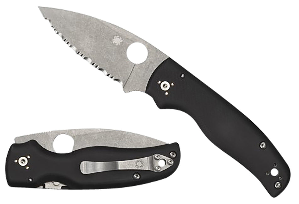 Spyderco C229GP Shaman 3.58" Stonewashed CPM S30V SS Blade Black G10 Handle Pocket Clip