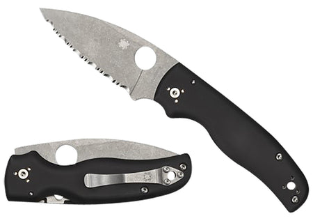 Spyderco C229GS Shaman 3.58" Serrated Stonewashed S30V SS Blade Black G10 Handle Pocket Clip