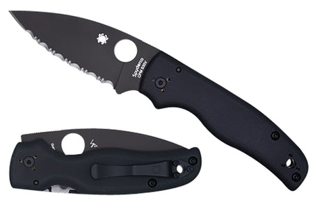 Spyderco C229GSBK Shaman 3.58" Serrated Black DLC S30V SS Blade Black G10 Handle Pocket Clip