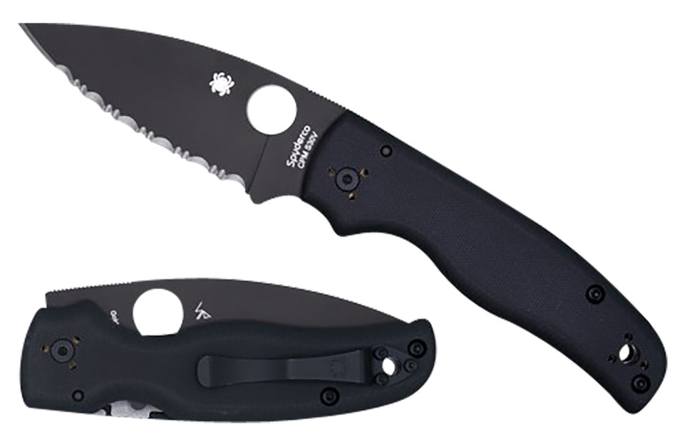 Spyderco C229GSBK Shaman 3.58" Serrated Black DLC S30V SS Blade Black G10 Handle Pocket Clip