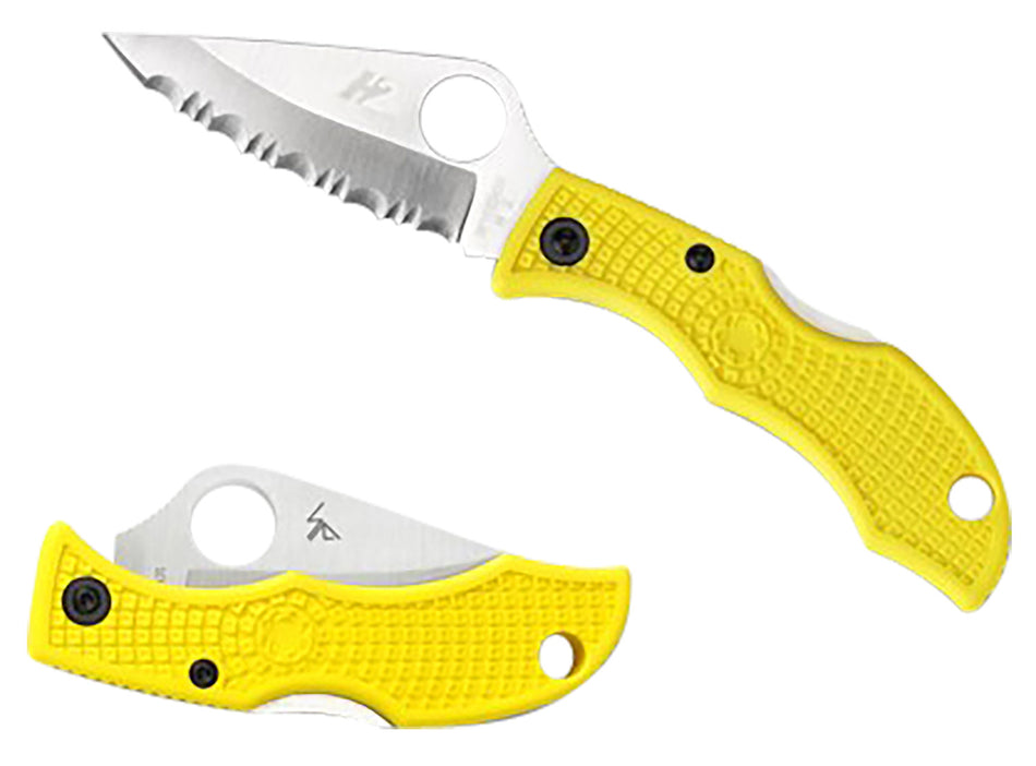 Spyderco LYLP3 Ladybug 3 Salt 1.94" Plain Stonewashed H2 Steel Blade Marine Yellow Bi-Directional FRN Handle