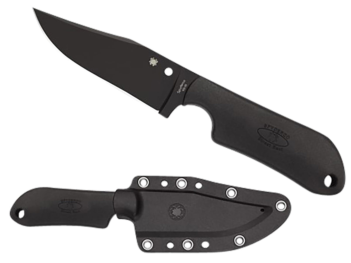Spyderco FB15PBBK Street Beat 3.51" Fixed Bowie Plain Black DLC VG-10 SS Blade Black Textured FRN Handle w/ Sheath