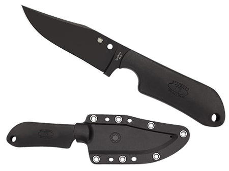Spyderco FB15PBBK Street Beat 3.51" Fixed Bowie Plain Black DLC VG-10 SS Blade Black Textured FRN Handle w/ Sheath