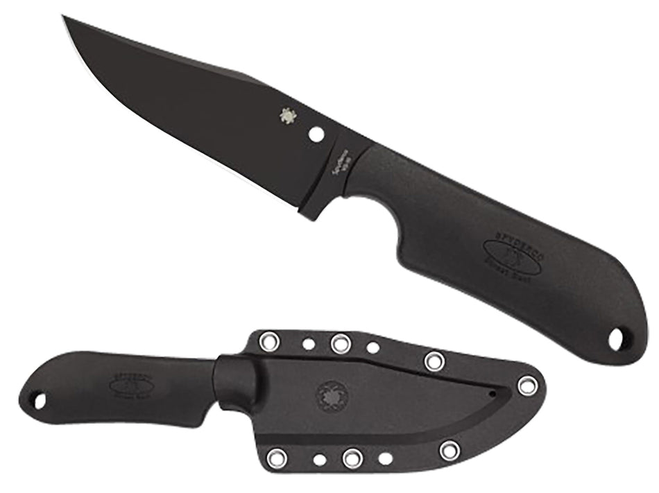 Spyderco FB15PBBK Street Beat 3.51" Fixed Bowie Plain Black DLC VG-10 SS Blade Black Textured FRN Handle w/ Sheath