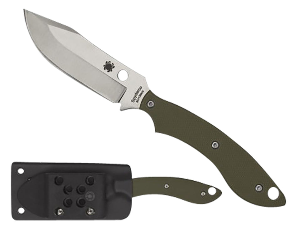 Spyderco FB49GPOD Stok 2.95" Fixed Bowie Plain Stonewashed 8Cr13MoV SS Blade Olive Drab G10 Handle w/ Sheath