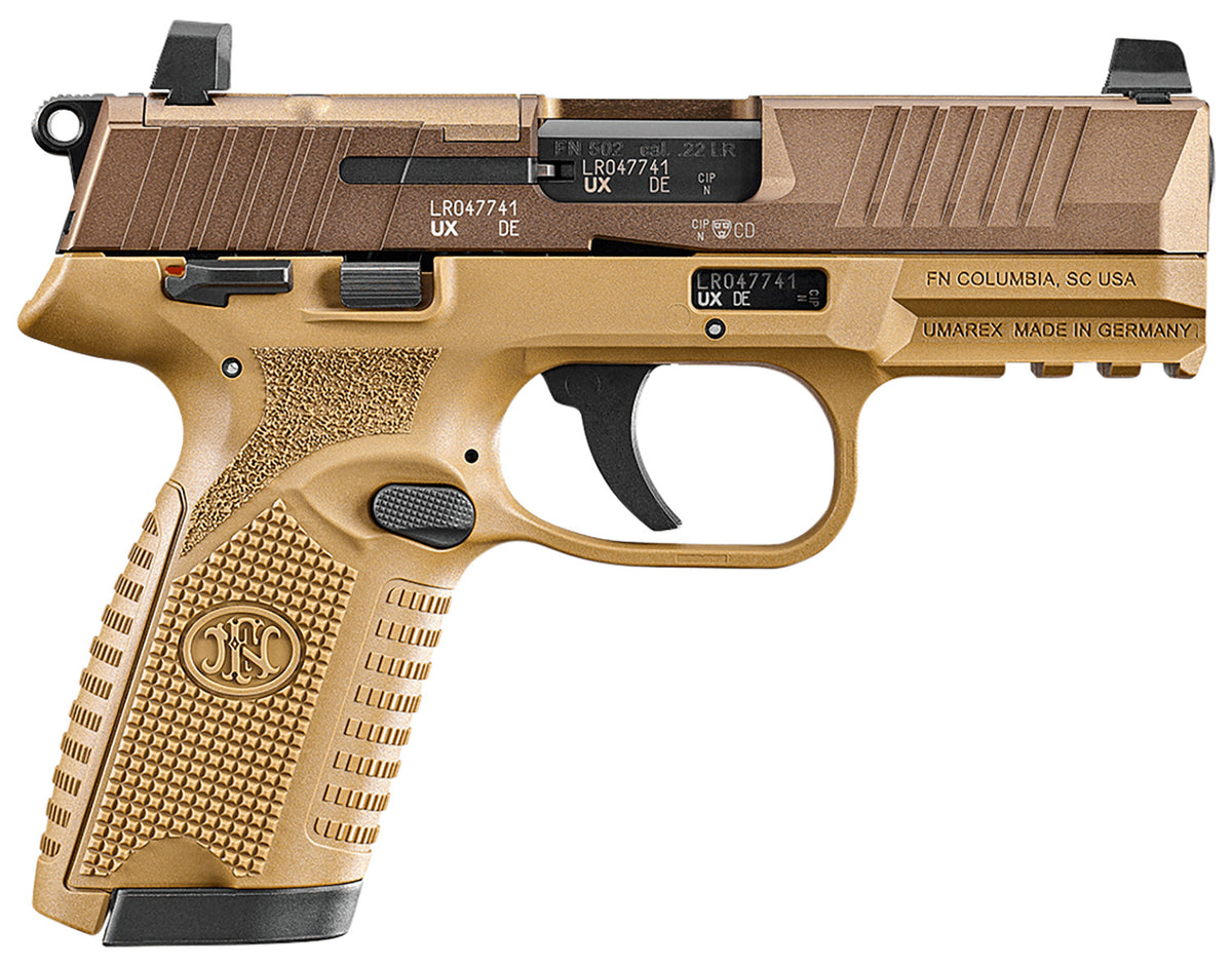 FN 502 MRD .22 LR Pistol - FDE Finish, Includes Two 10-Round Magazines