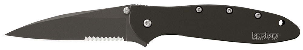 Kershaw Leek 1660CKTST 3" SpeedSafe Assisted Serrated Drop Point Black DLC 14C28N Blade, Black DLC Stainless Handle - Made in USA