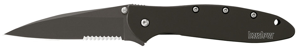 Kershaw Leek 1660CKTST 3" SpeedSafe Assisted Serrated Drop Point Black DLC 14C28N Blade, Black DLC Stainless Handle - Made in USA