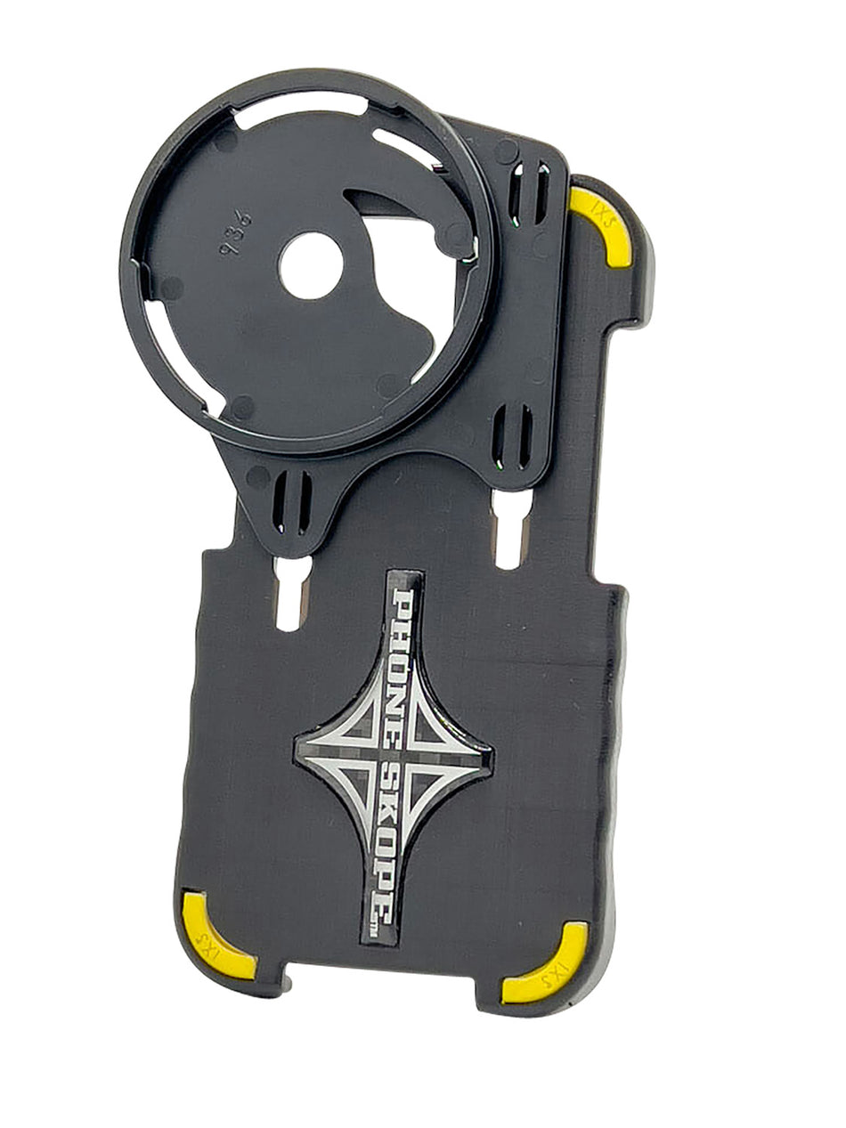 Phone Skope C1I14+ iPhone 14 Plus Digiscoping Adapter Case Black and Yellow