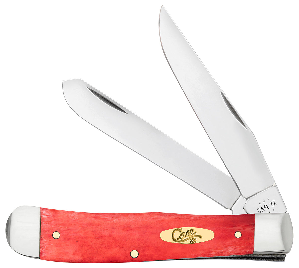 Case 10760 Trapper Folding Knife Clip Point/Spey Plain Mirror Polished Tru-Sharp SS Blades, Smooth Dark Red Bone Handle with Pinched Bolsters