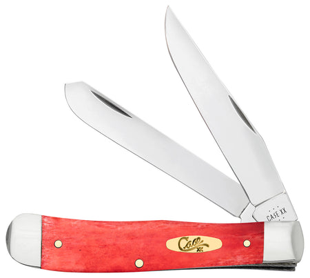 Case 10760 Trapper Folding Knife Clip Point/Spey Plain Mirror Polished Tru-Sharp SS Blades, Smooth Dark Red Bone Handle with Pinched Bolsters