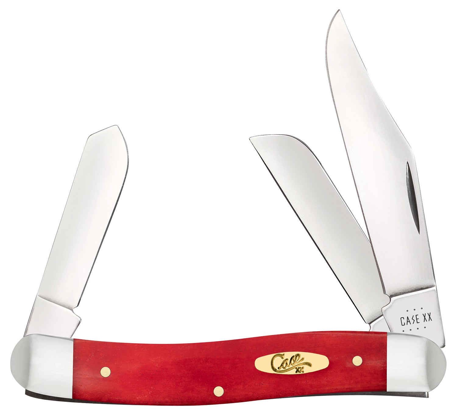Case 10764 Dark Red Bone Stockman Three-Blade Folding Knife Clip/Sheepsfoot/Spey Tru-Sharp SS Blades, Smooth Bone Handle