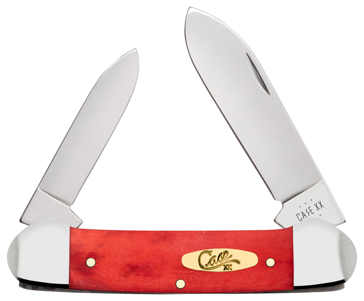 Case 10765 Dark Red Bone Canoe Two-Blade Folding Knife Pen/Spear Mirror Polished Tru-Sharp SS Blades, Smooth Bone Handle