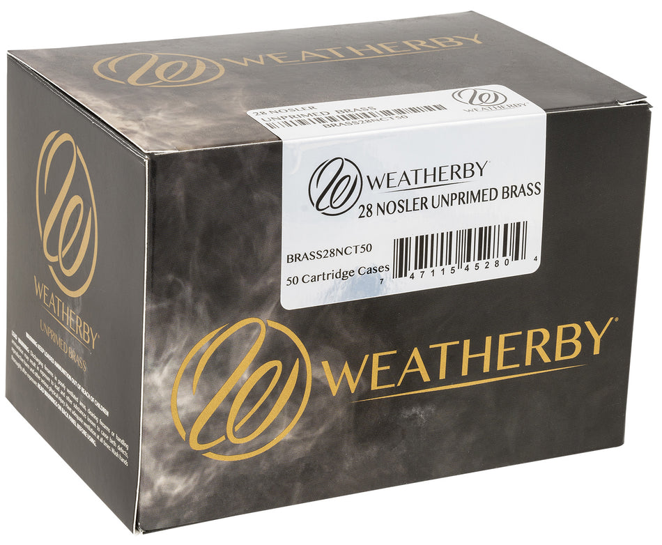 Weatherby BRASS28NCT50 28 Nosler Precision Unprimed Reloading Brass 50/Box