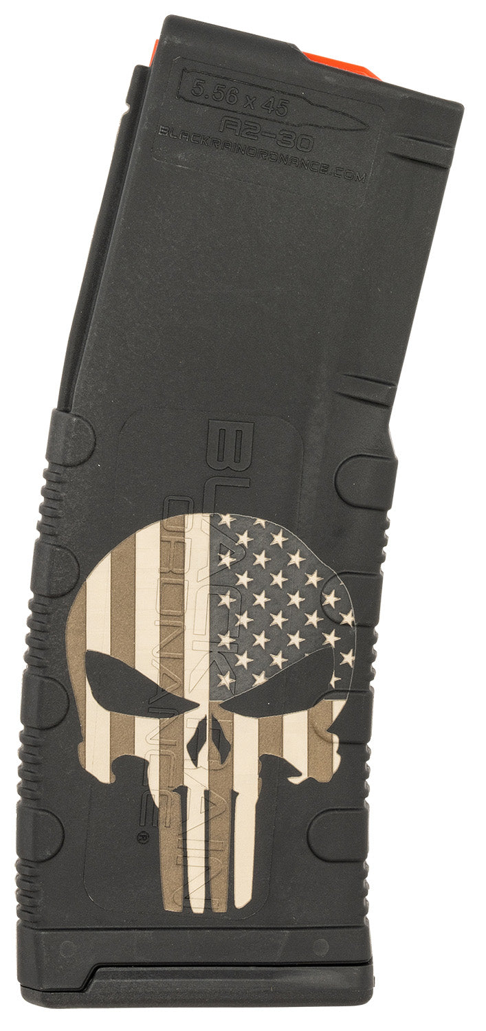 Black Rain Ordnance MAG30PUNISHW/FLAG AR-15 30rd .223 Rem/5.56 NATO Punisher Flag Engraved Polymer Magazine