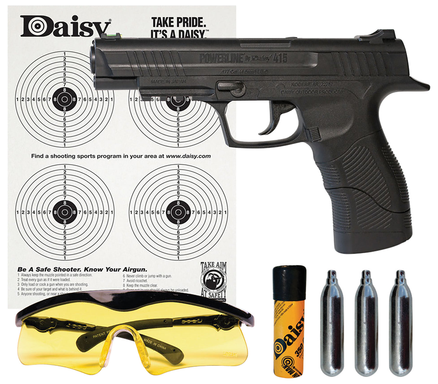 Daisy 415 Powerline CO2 Air Pistol Kit .177 21-Shot 495 fps with Targets & CO2