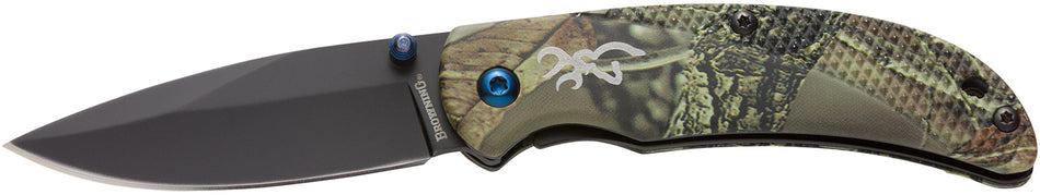 Browning 3220344 Prism 3 Folding Pocket Knife 2.38" Black Oxide SS Blade Camo Aluminum Handle w/Brass Accents
