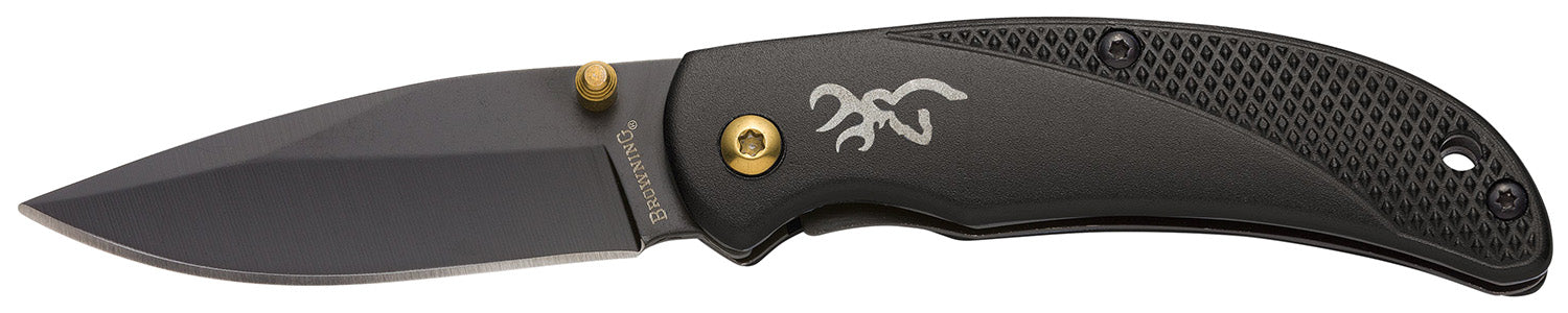 Browning 3220340 Prism 3 Folding Pocket Knife 2.38" Black Oxide SS Blade Black Aluminum Handle w/Brass Accents