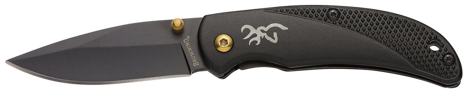Browning 3220340 Prism 3 Folding Pocket Knife 2.38" Black Oxide SS Blade Black Aluminum Handle w/Brass Accents
