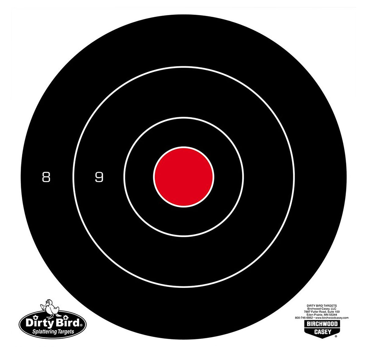 Birchwood Casey 35825 Dirty Bird 8" Bullseye Hanging Tagboard Target 25 Per Pkg Black/White