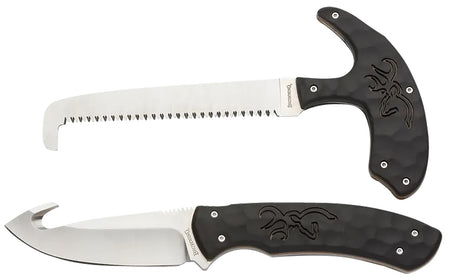 Browning 3220420 Primal 2-Piece Hunting Knife Combo Fixed Drop Point Gut Hook Skinner and Bone Saw 8Cr13MoV Blade